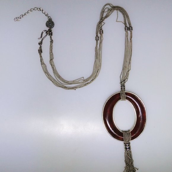 Monet necklace with super fine gold tone chains, faux tortoise shell - Picture 2 of 6